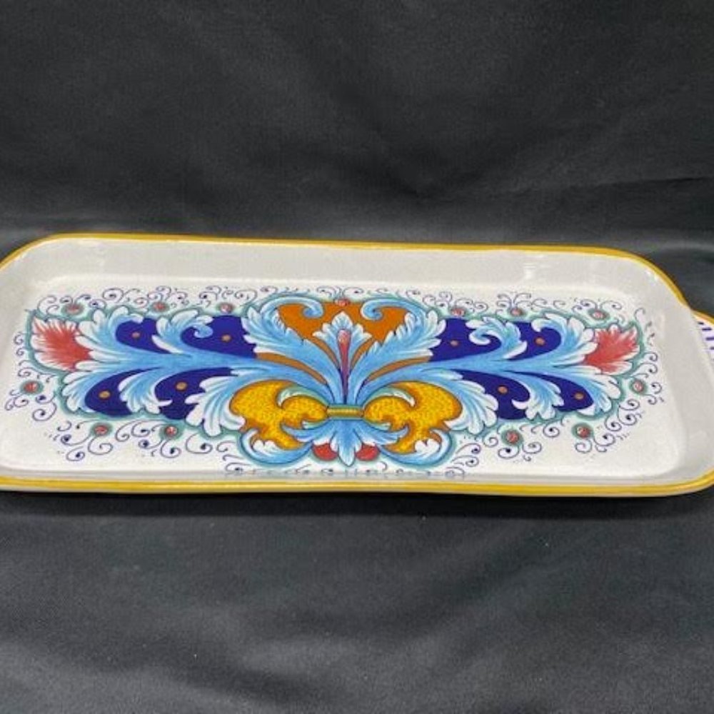 Hand Painted Rectangular Serving Platter by Ceramica Nova Deruta, Made In Italy